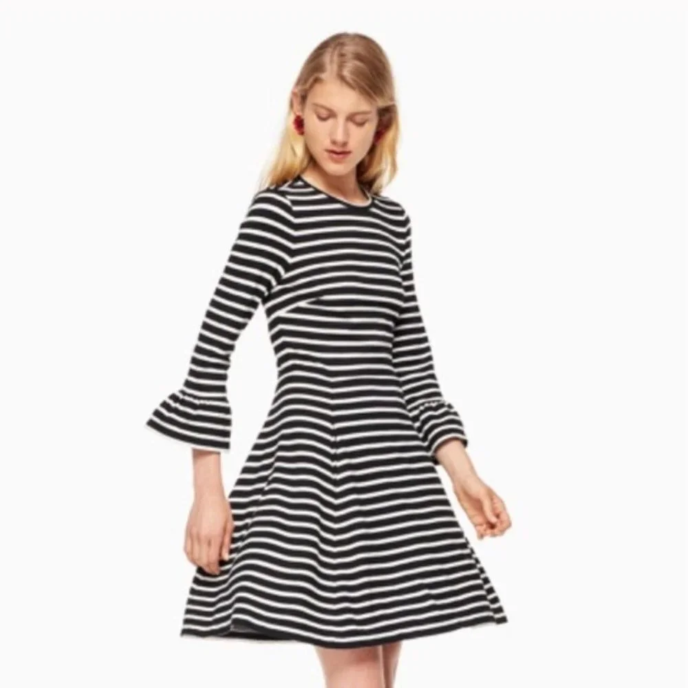Kate Spade Broome Street Black & White Stripe Fit & Flare Dress Large